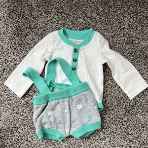 Newborn gender neutral knit outfit aqua cat and Jack bunny design buttons